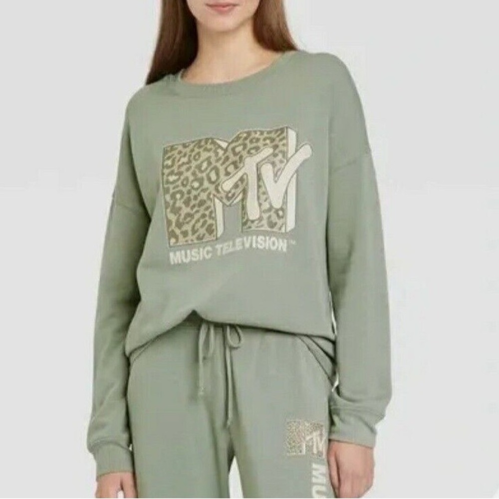 MTV Crewneck Sweatshirt Leopard Green Size M